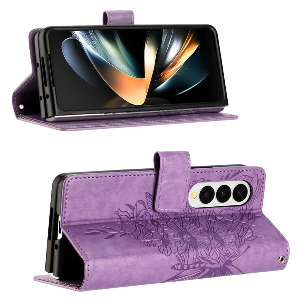 For Samsung Galaxy z Fold4 5G Butterfly Embossed Leather Phone Case - Blue