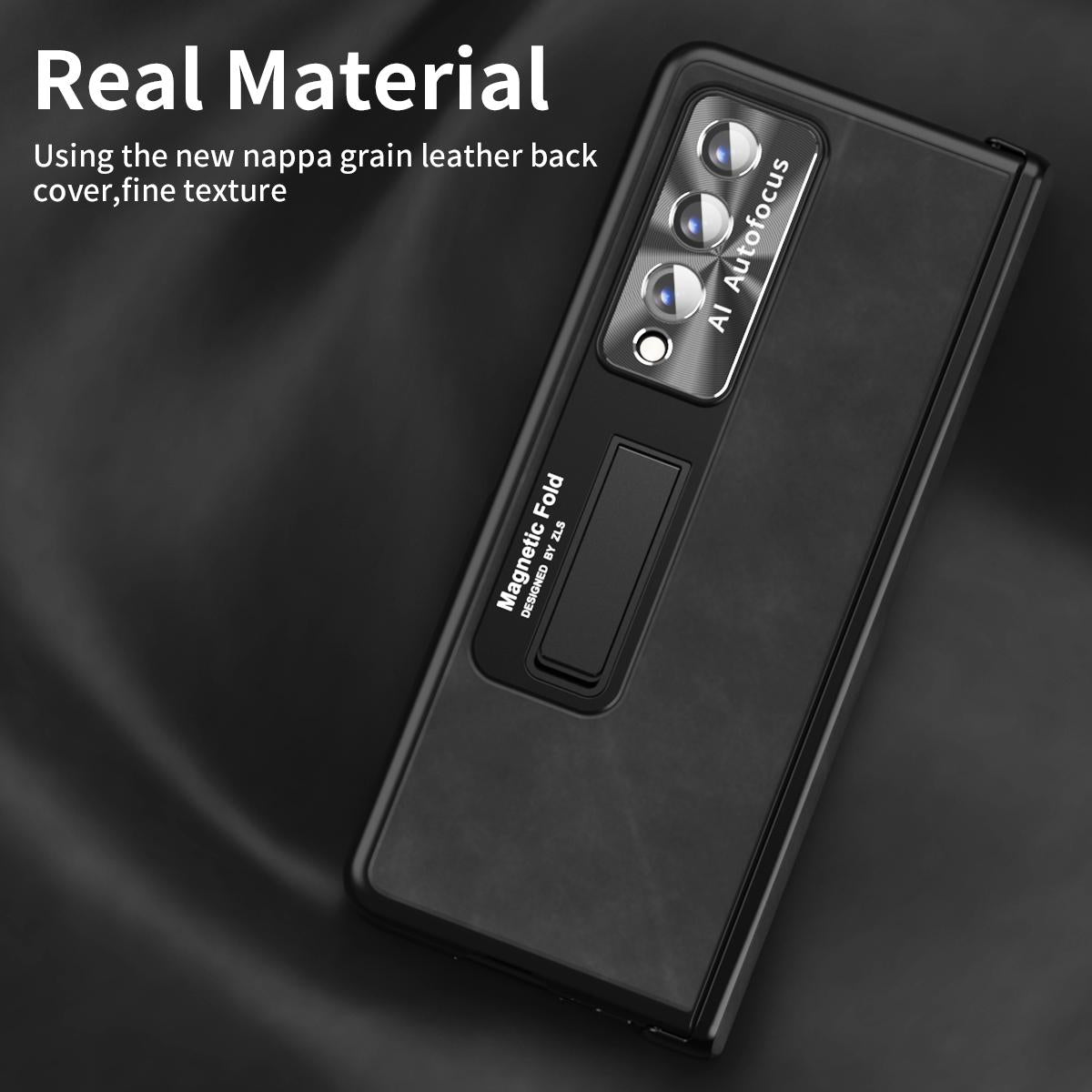 For Samsung Galaxy Z Fold4 5G Napa Texture All-In-One Phone Case - Black