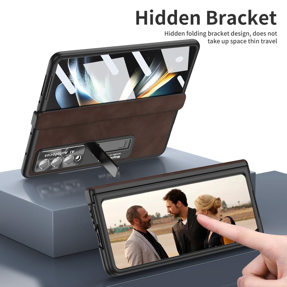 For Samsung Galaxy Z Fold4 5G Napa Texture All-In-One Phone Case - Black