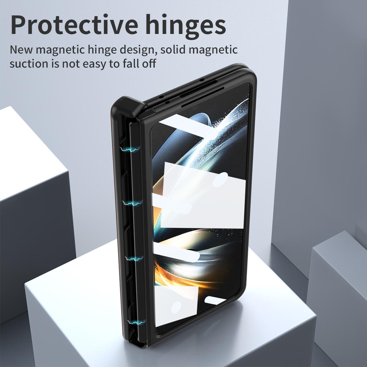 For Samsung Galaxy Z Fold4 5G Napa Texture All-In-One Phone Case - Black