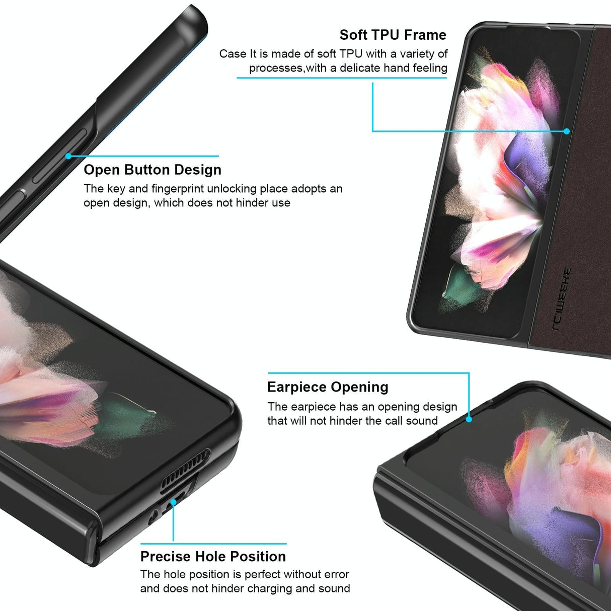 For Samsung Galaxy Z Fold4 5G Leather Shockproof Case - Black