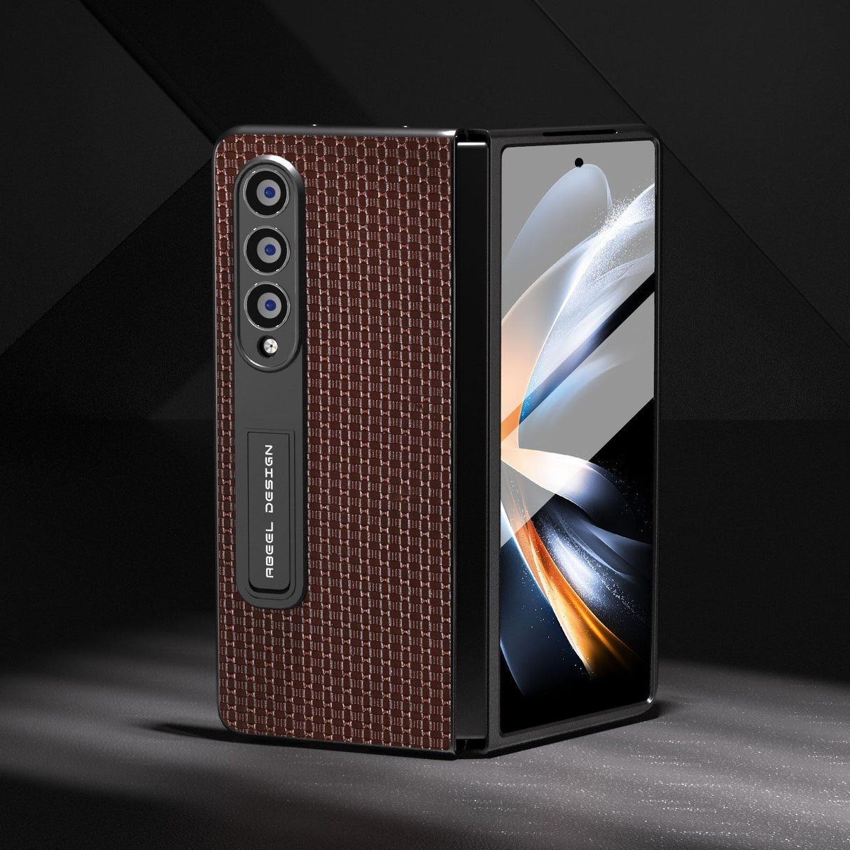 For Samsung Galaxy Z Fold4 5G Premium Leather Phone Case With Holder - Luxury Design - Coffee