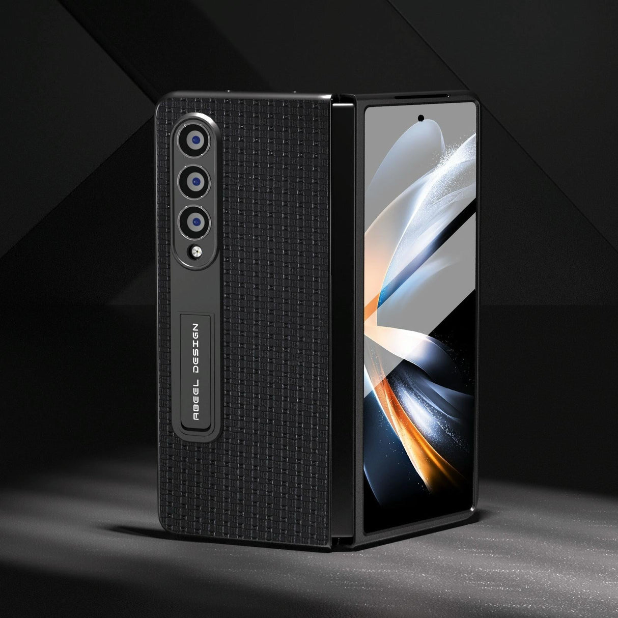 For Samsung Galaxy Z Fold4 5G Premium Leather Phone Case With Holder - Luxury Design - Coffee