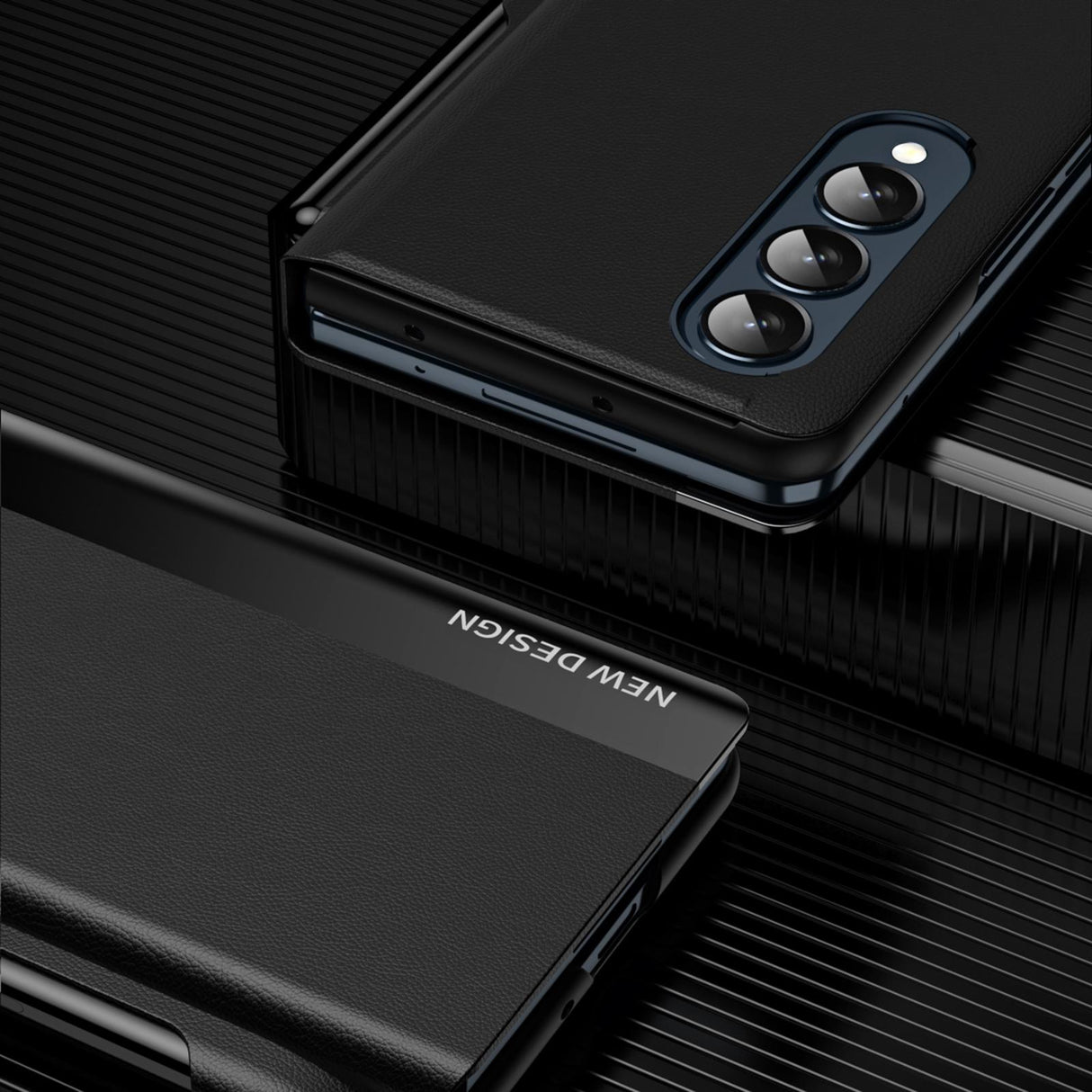 For Samsung Galaxy Z Fold4 5G Leather Phone Case With Pen Slot - Shockproof - Black