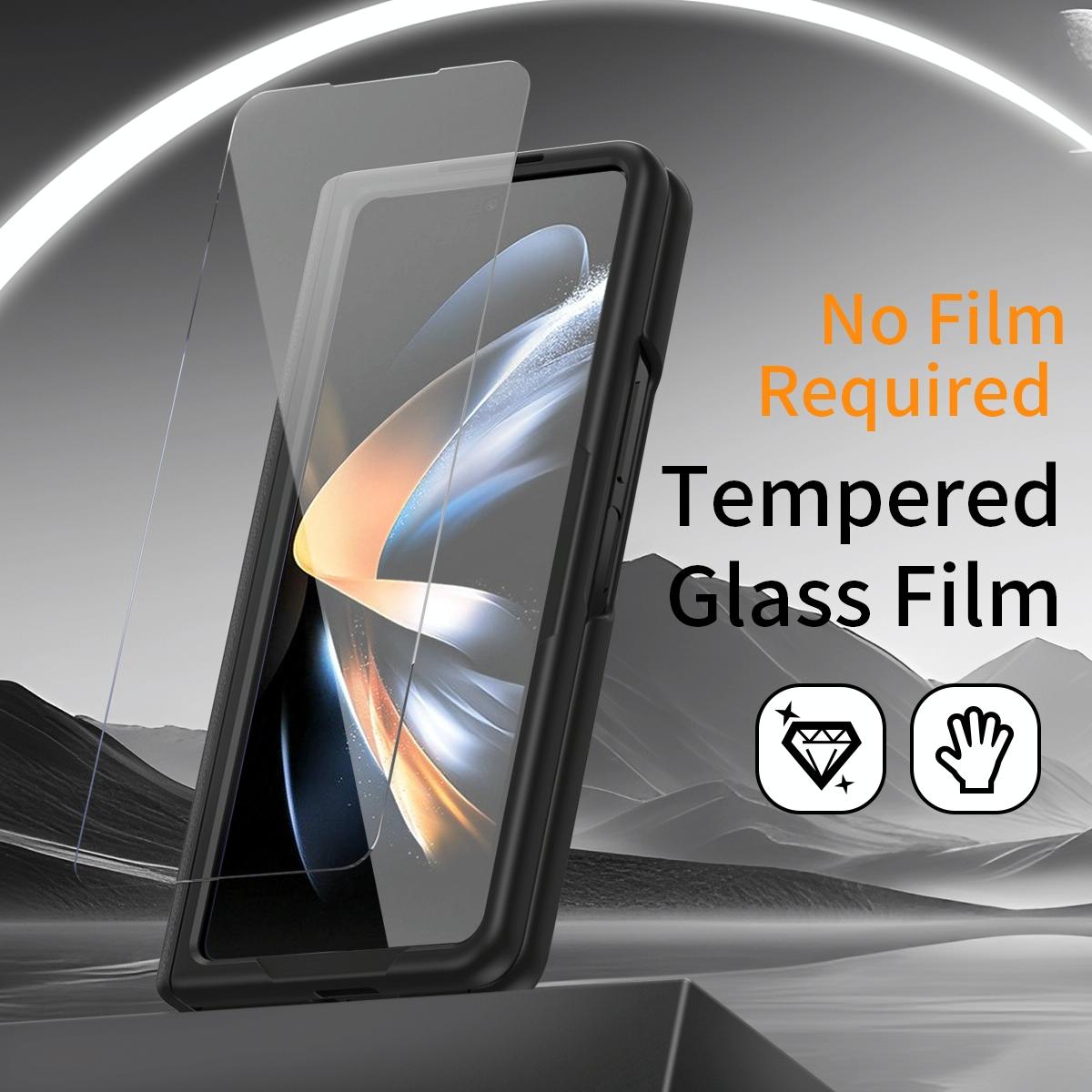 For Samsung Galaxy Z Fold4 5G Leather Wristband Phone Case - Black