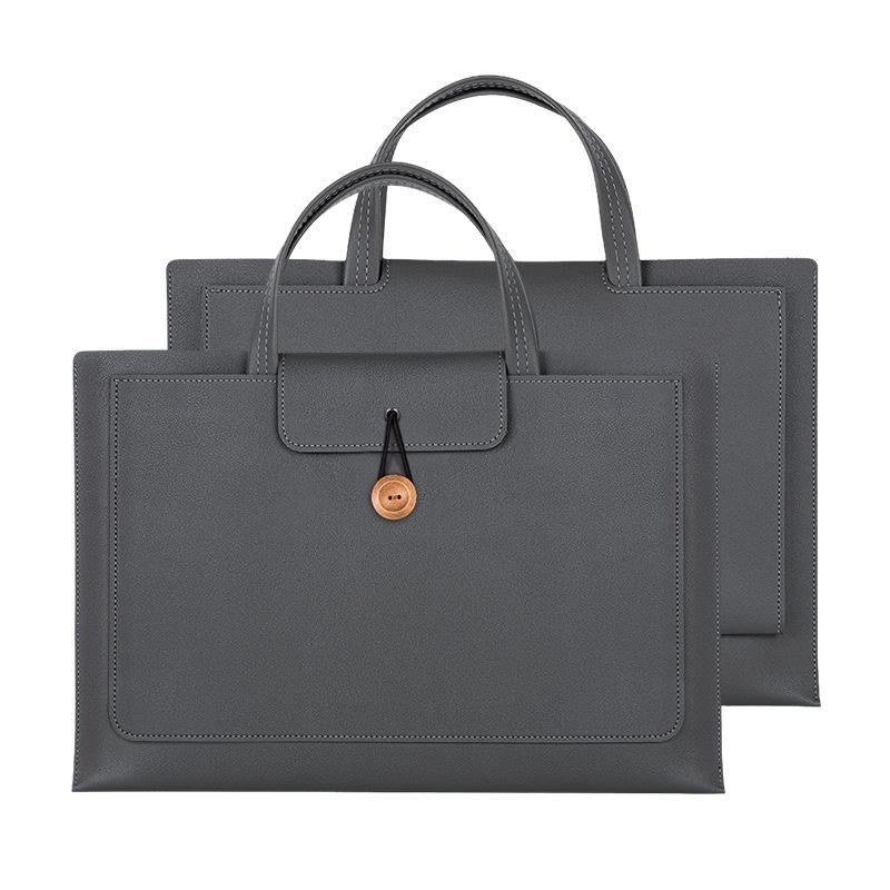 Waterproof Elastic Button Laptop Handbag - Pu Material - Grey - 15.4/16 Inch