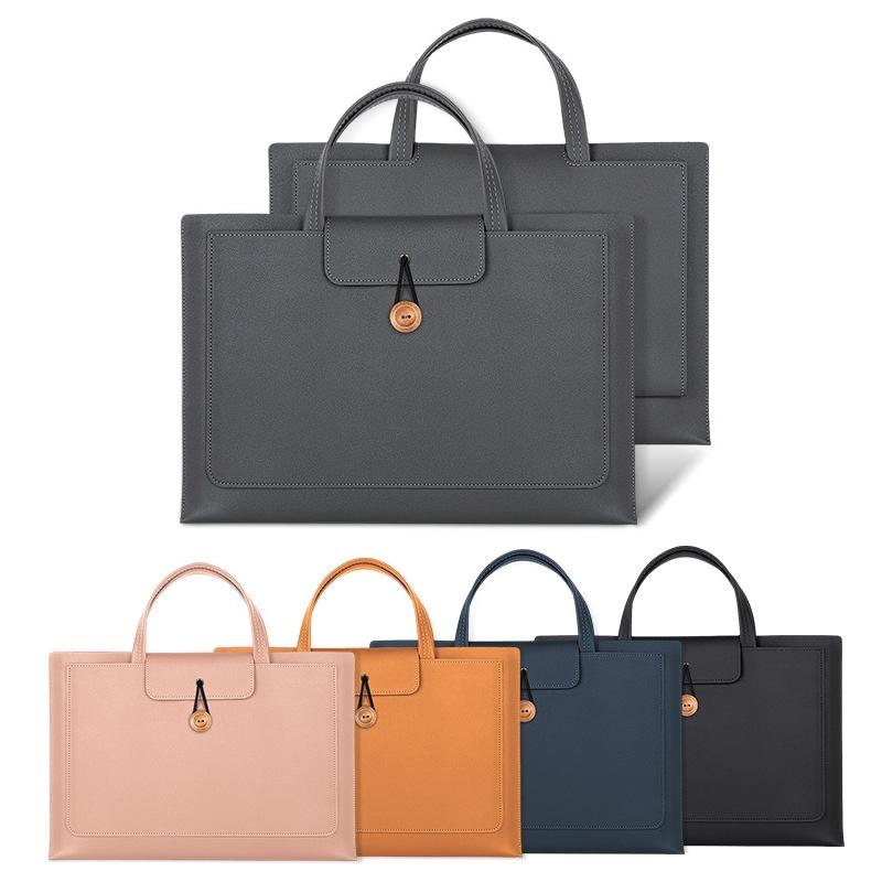 Waterproof Elastic Button Laptop Handbag - Pu Material - Grey - 15.4/16 Inch