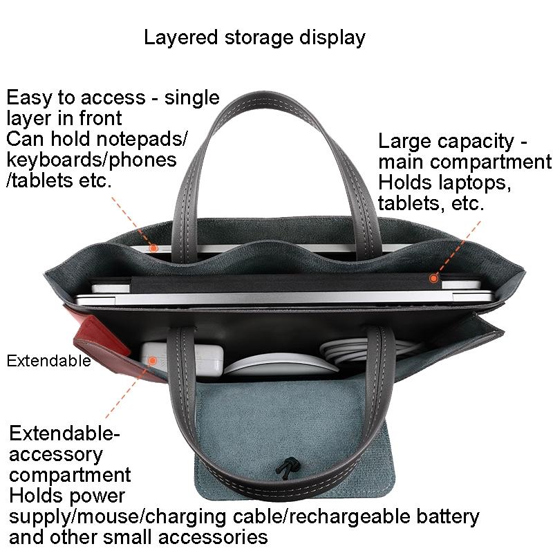 Waterproof Elastic Button Laptop Handbag - Pu Material - Grey - 15.4/16 Inch