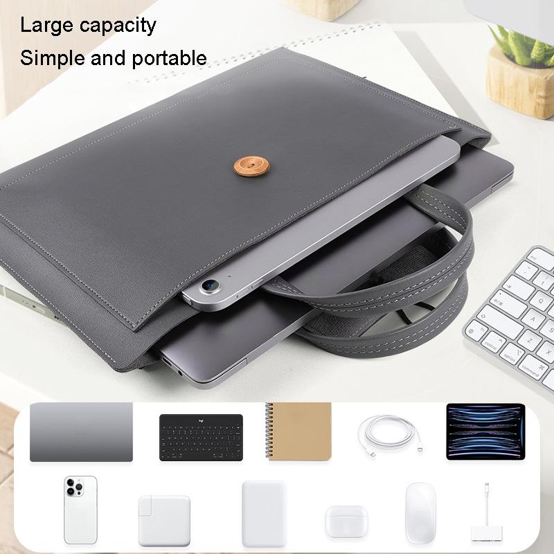 Waterproof Elastic Button Laptop Handbag - Pu Material - Grey - 15.4/16 Inch