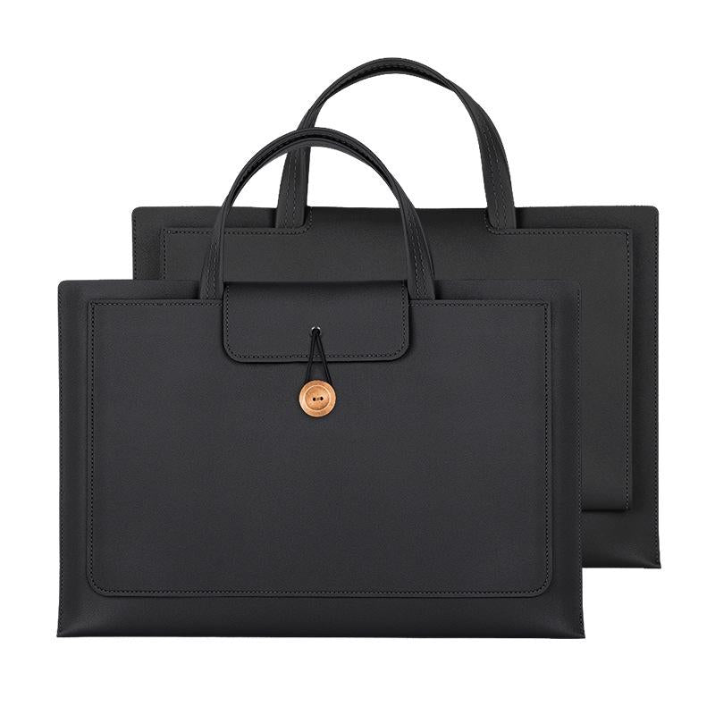 Waterproof Elastic Button Laptop Handbag - Pu Material - Grey - 15.4/16 Inch