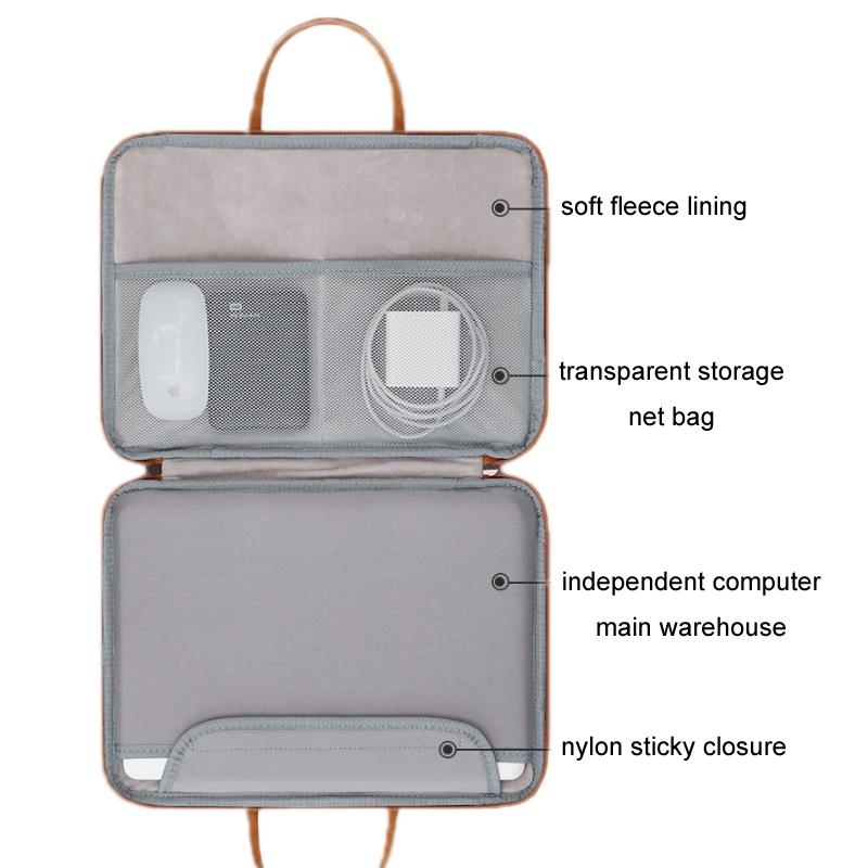 14-inch Waterproof Leather Computer Bag - Fully Open & Portable - Gray Black