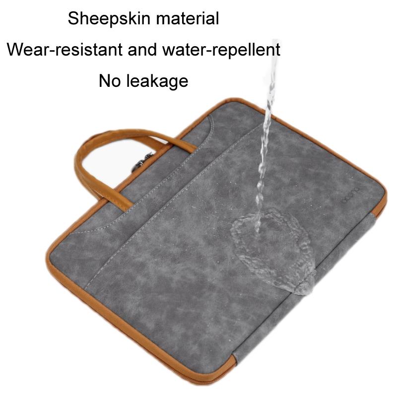 14-inch Waterproof Leather Computer Bag - Fully Open & Portable - Gray Black