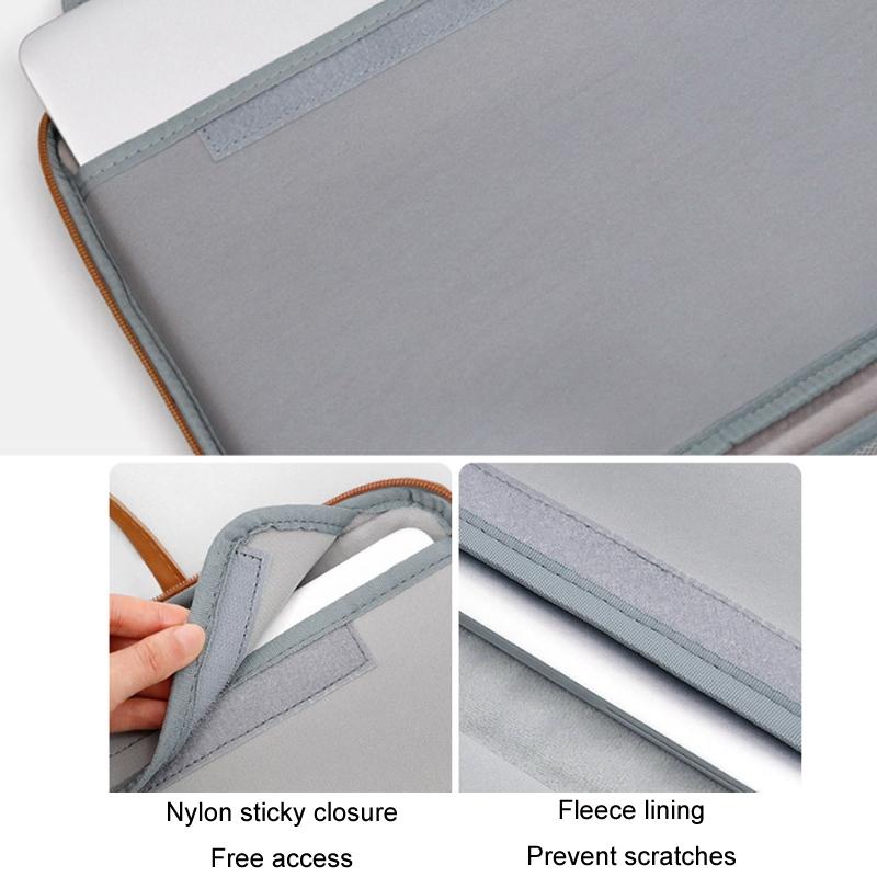 14-inch Waterproof Leather Computer Bag - Fully Open & Portable - Gray Black