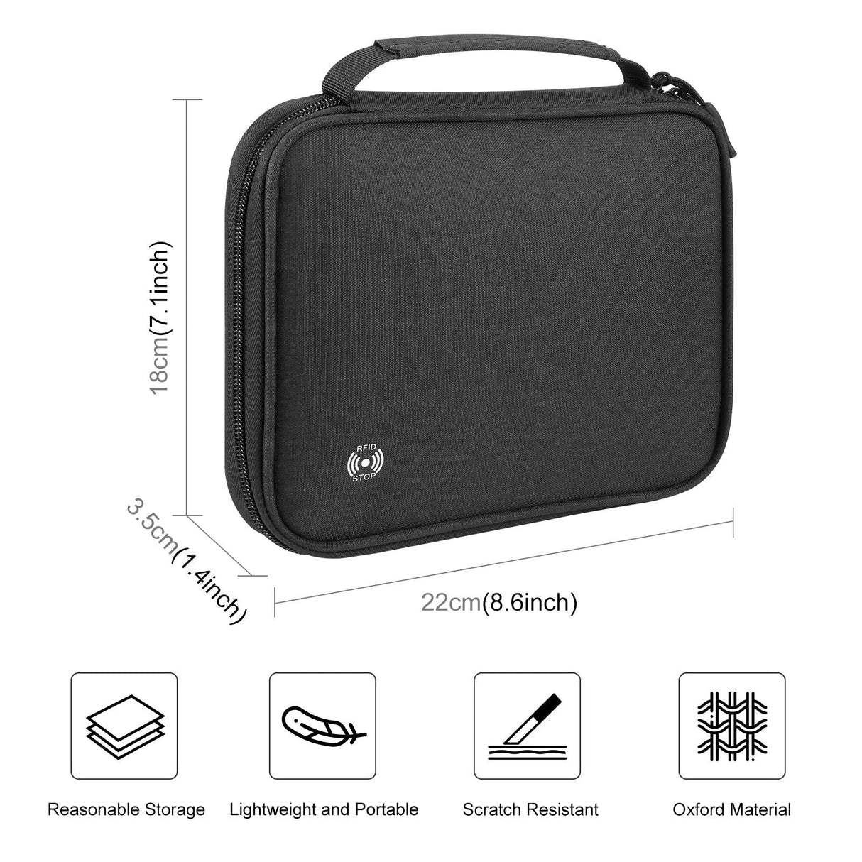 Passport Wallet With Handle Document Organizer & Card Holder - Black