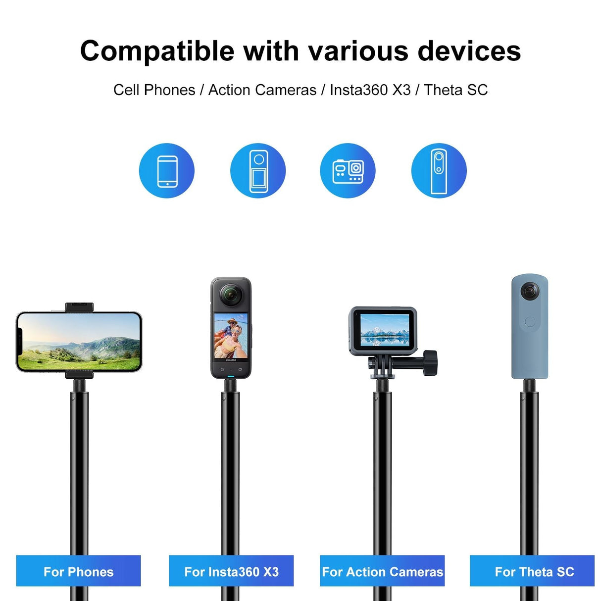 3m Metal Selfie Stick for Insta360 one Rs X2-x4