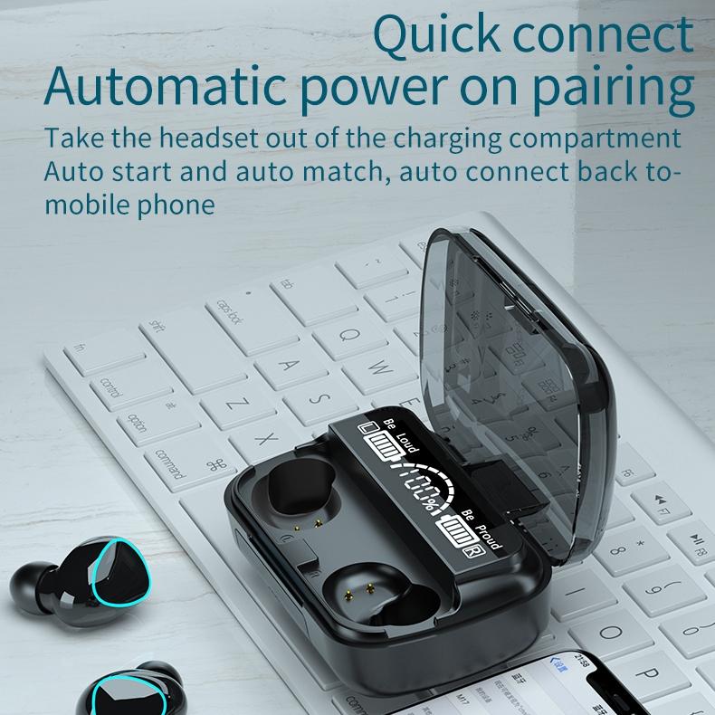 Wireless Bluetooth 5.0 Earphones with Digital Display and Charging Box - Black