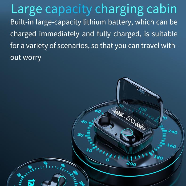 Wireless Bluetooth 5.0 Earphones with Digital Display and Charging Box - Black