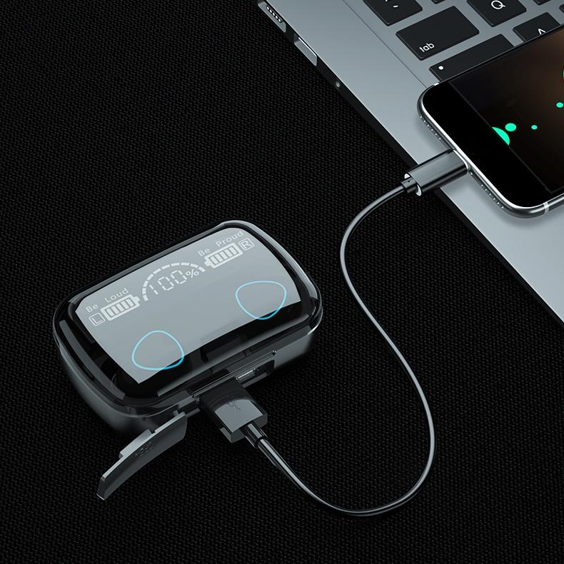 Wireless Bluetooth 5.0 Earphones with Digital Display and Charging Box - Black