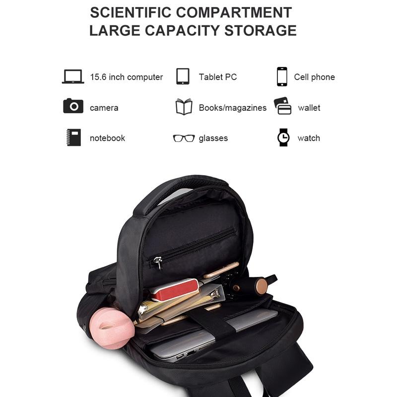 Waterproof Laptop Backpack with Usb Interface for 15 Laptops - Black