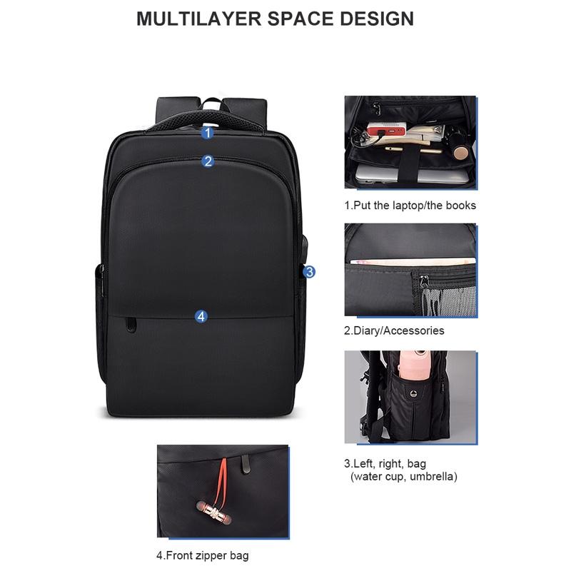 Waterproof Laptop Backpack with Usb Interface for 15 Laptops - Black