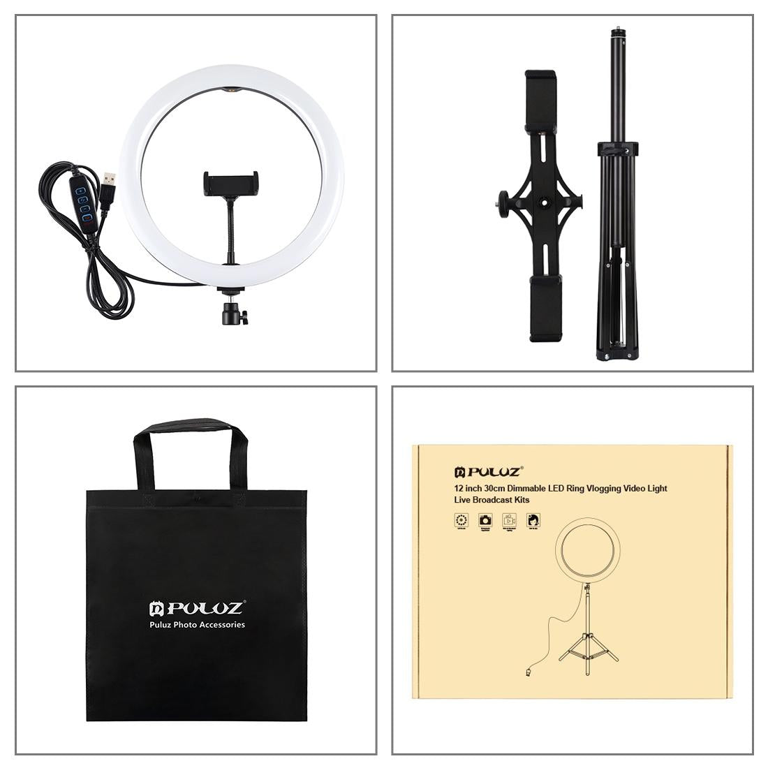 11.8 Led Ring Light Kit with Tripod & Dual Phone Bracket - 3 Modes Dual Colour Temperature Usb Live Broadcast - Black