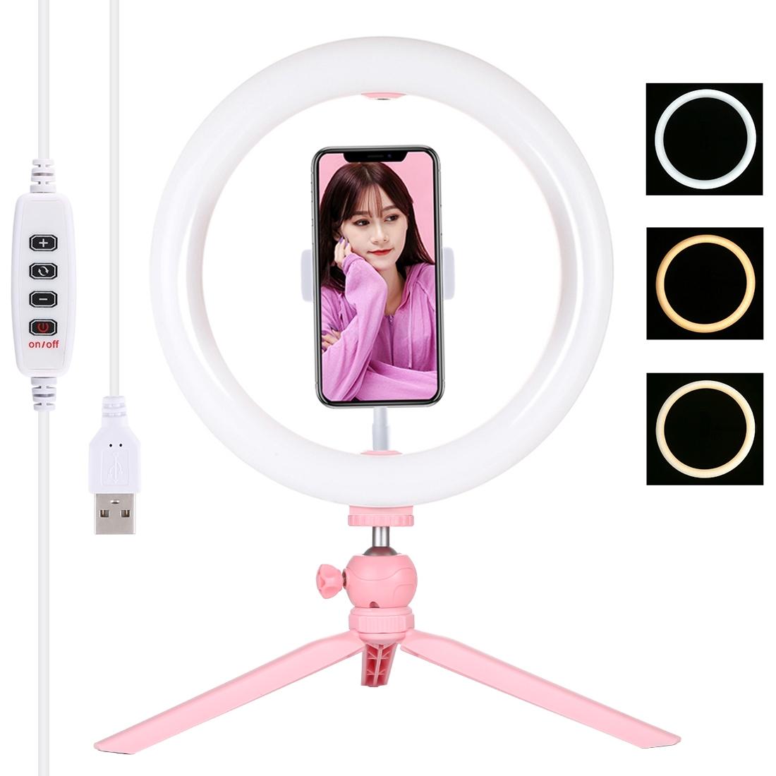 10.2 Led Ring Light with Tripod and Phone Clamp - 3 Modes Dual Colour Temperature Dimmable - Black