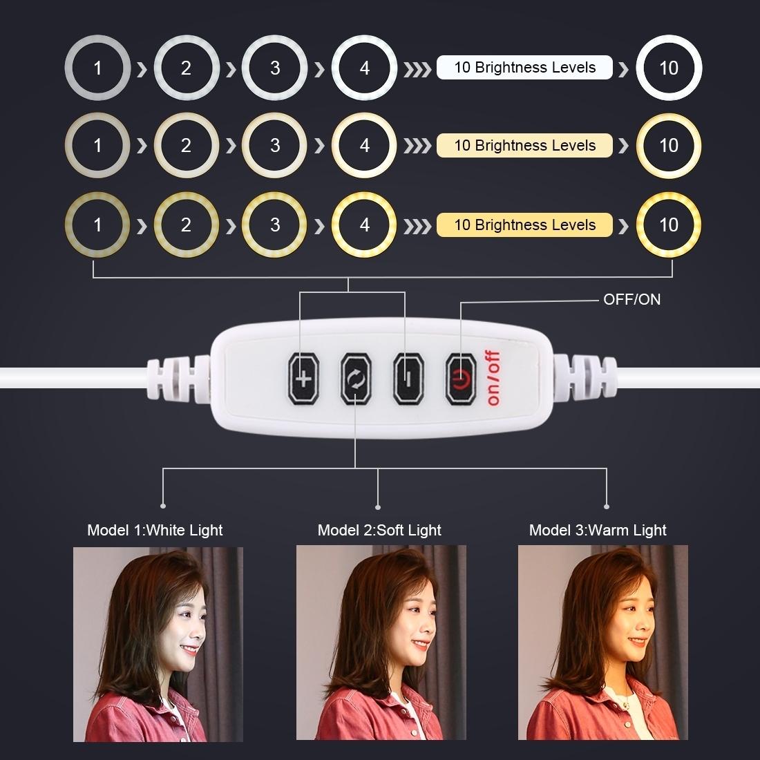 10.2 Led Ring Light with Tripod and Phone Clamp - 3 Modes Dual Colour Temperature Dimmable - Black