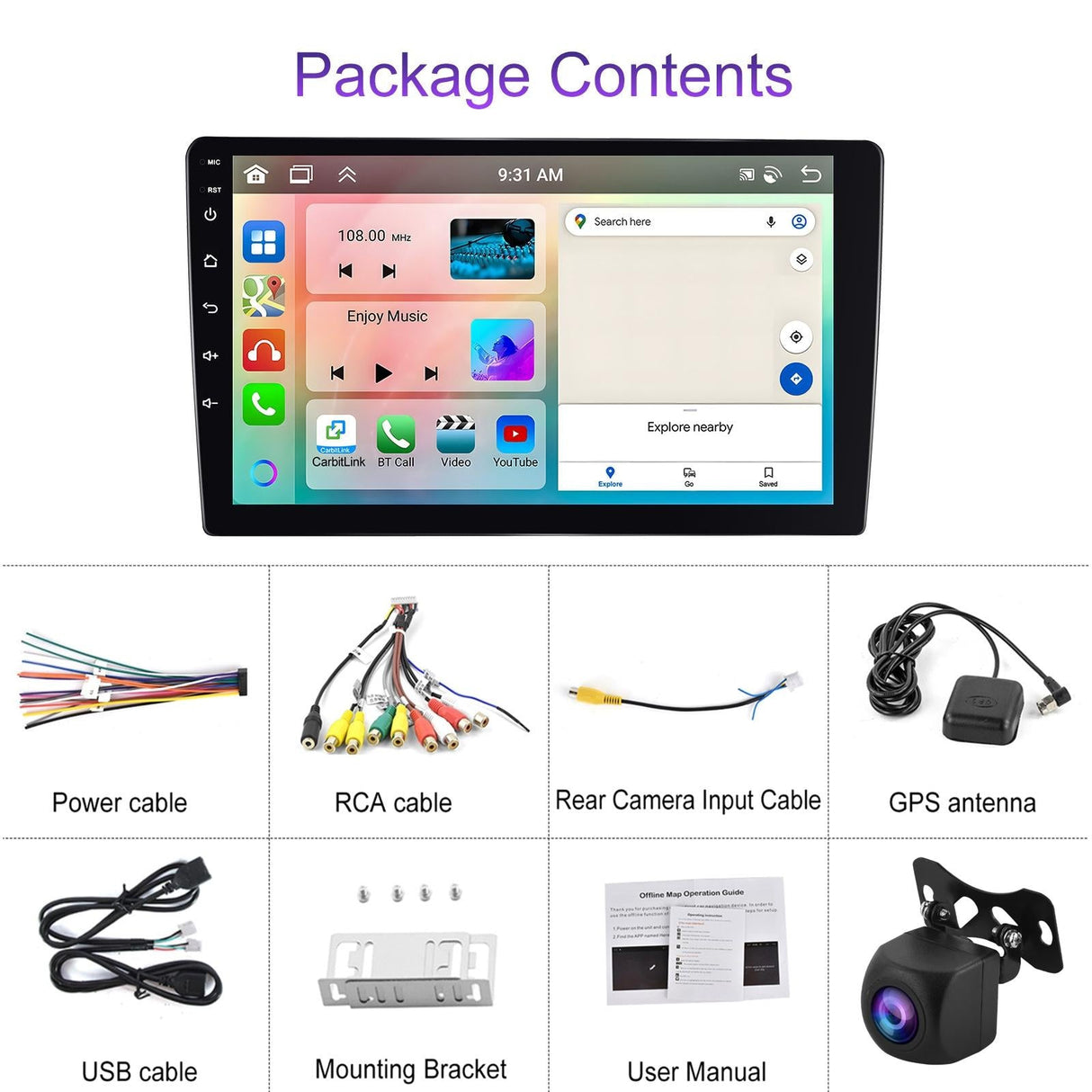6 + 128G Android Car Bluetooth Player With Gps Navigation - Standard + Ahd Camera 10.1 Inch