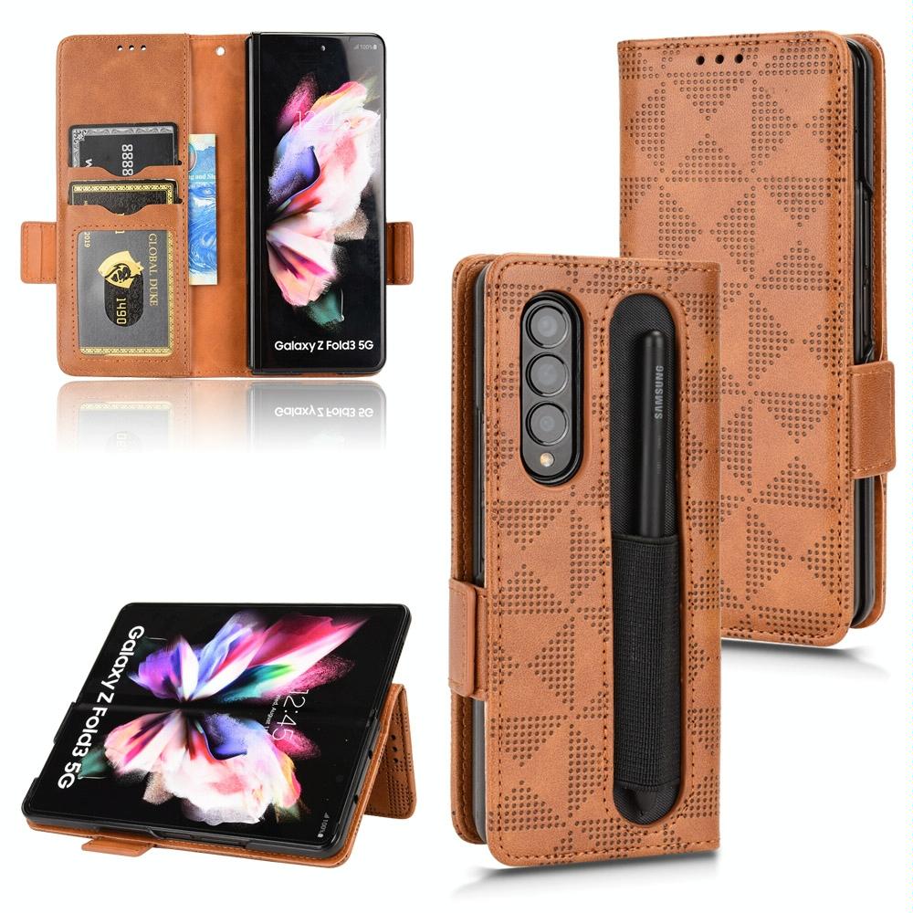 For Samsung Galaxy Z Fold4 5G Symmetrical Leather Triangle Phone Case - Blue