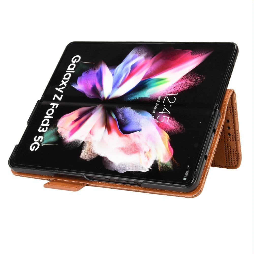 For Samsung Galaxy Z Fold4 5G Symmetrical Leather Triangle Phone Case - Blue