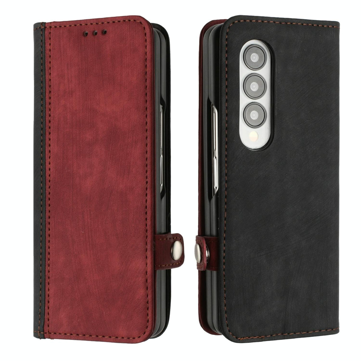 For Samsung Galaxy Z Fold4 5G Leather Phone Case With Side Buckle - Red