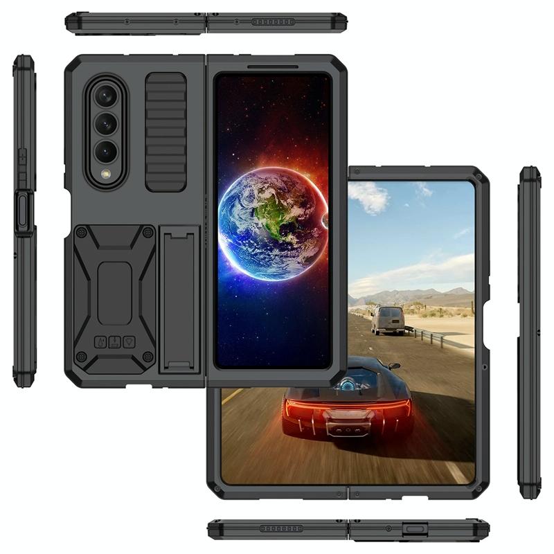 For Samsung Galaxy Z Fold4 5G Shockproof Metal Case With Holder - Red