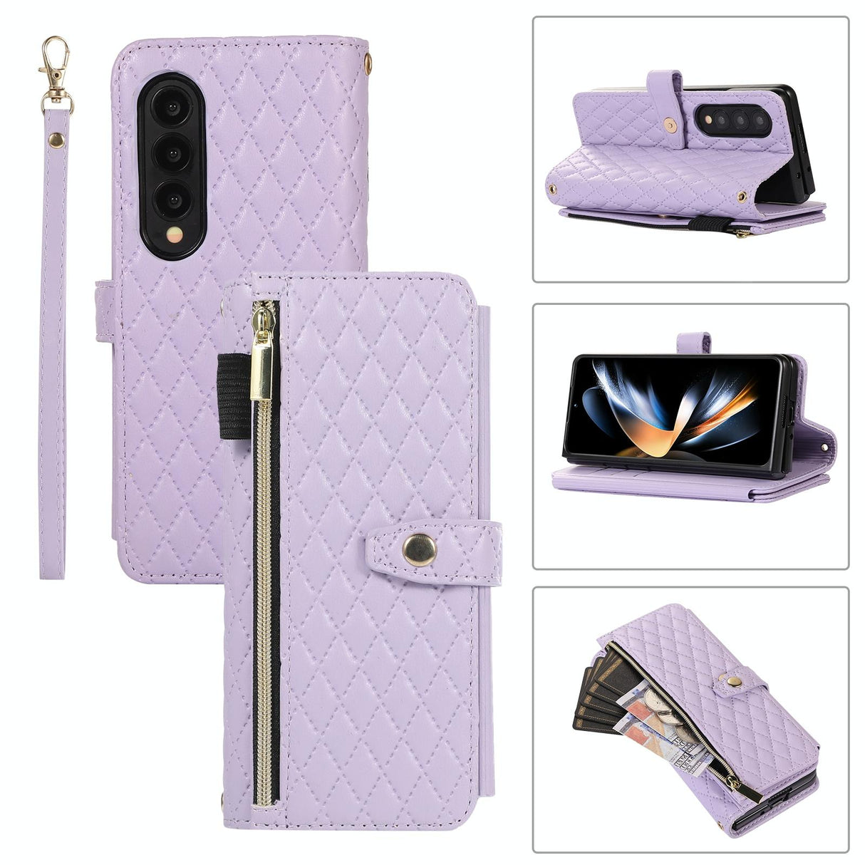 For Samsung Galaxy Z Fold4 5G Foldable Diamond Lattice Phone Case - Purple