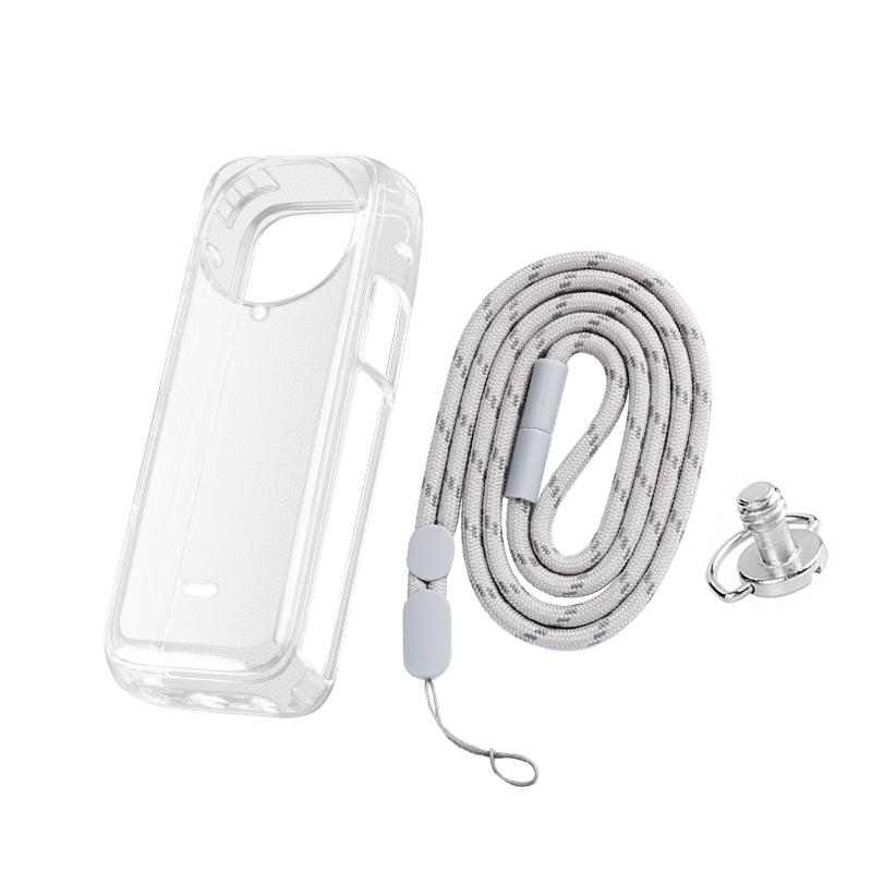 Clear Soft Tpu Protective Case for Insta360 X4 - 1.5mm Thickness - Clear Black - With Neck Strap