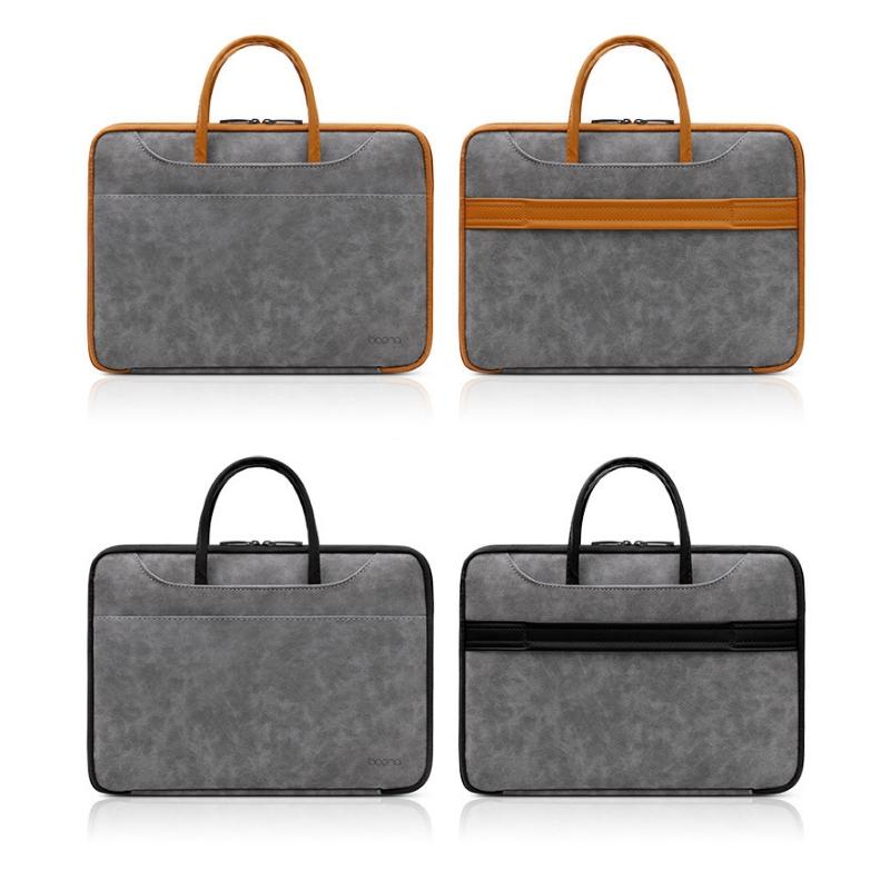 Waterproof Leather Computer Bag - 15 / 15.6 / 16 Inches Fully Open & Portable - Gray Black