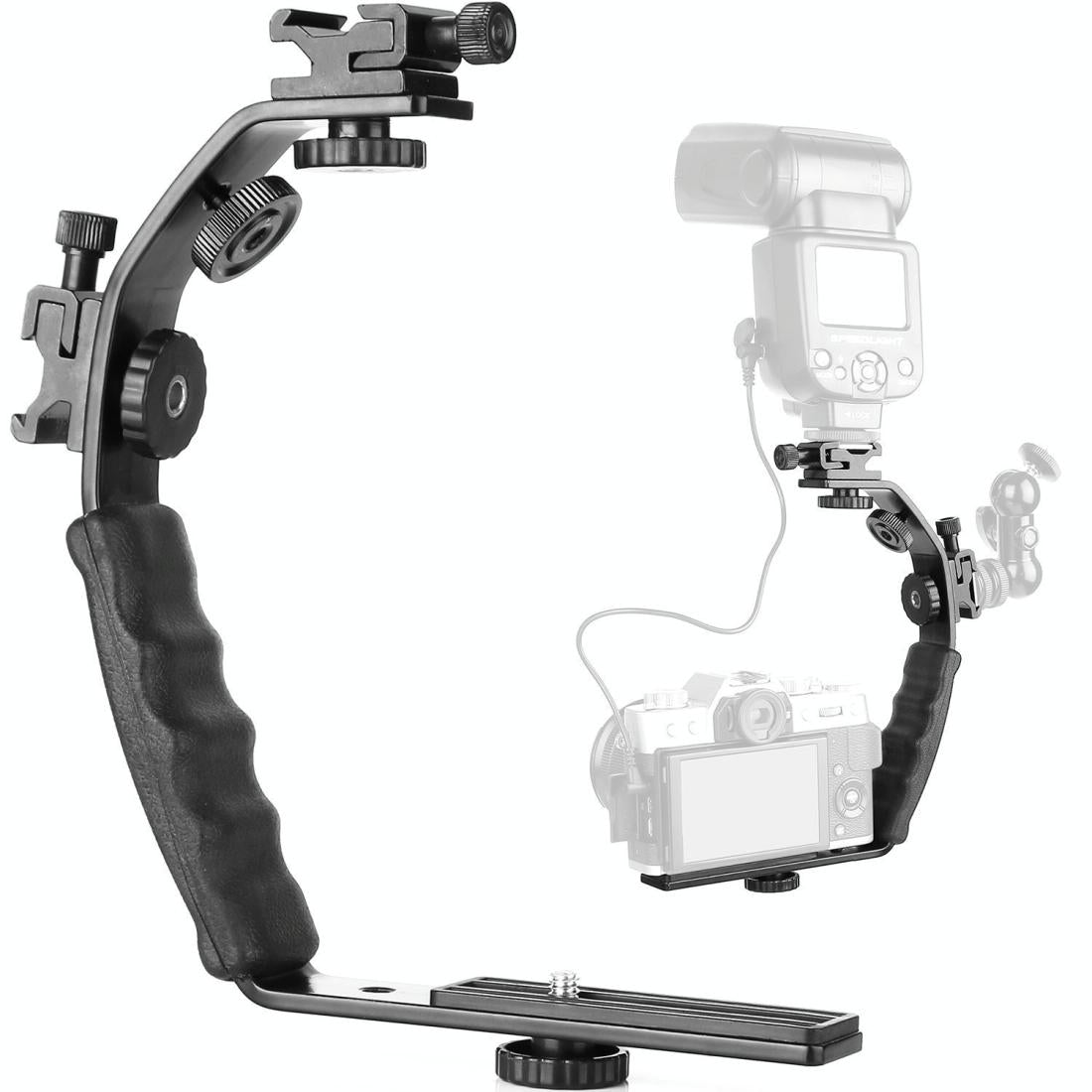 Aluminum L-Shaped Flash Bracket Camera Holder - Black