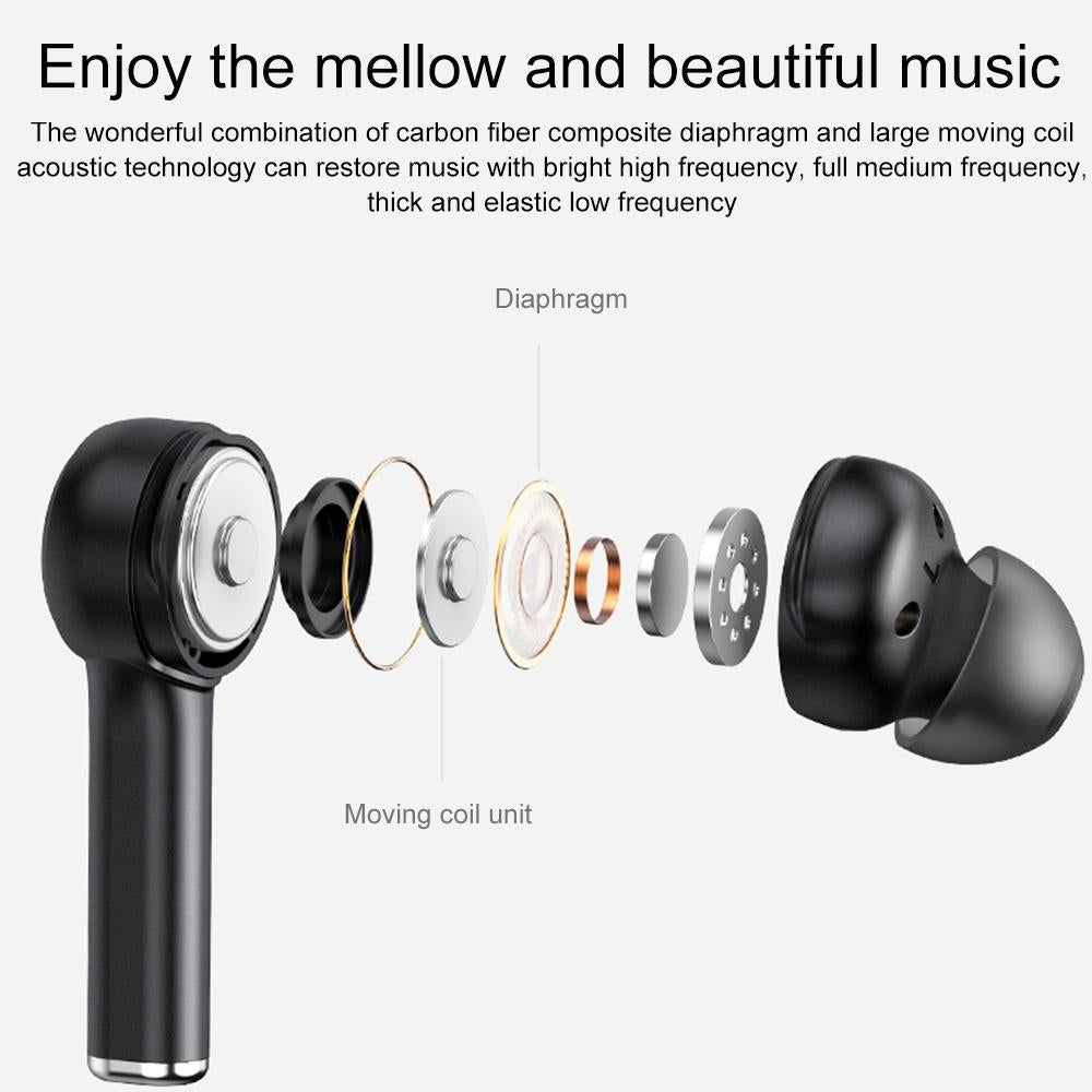 Wireless Bluetooth 5.0 Earphone with Digital Display and Noise Reduction - Black