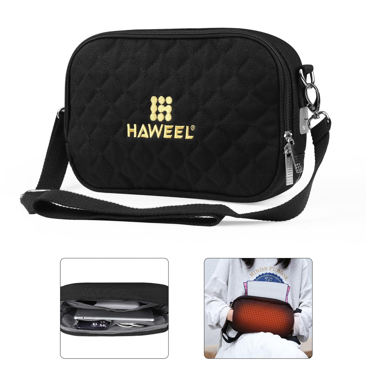 Small Messenger Bag With Tablet And Phone Warmer - Black