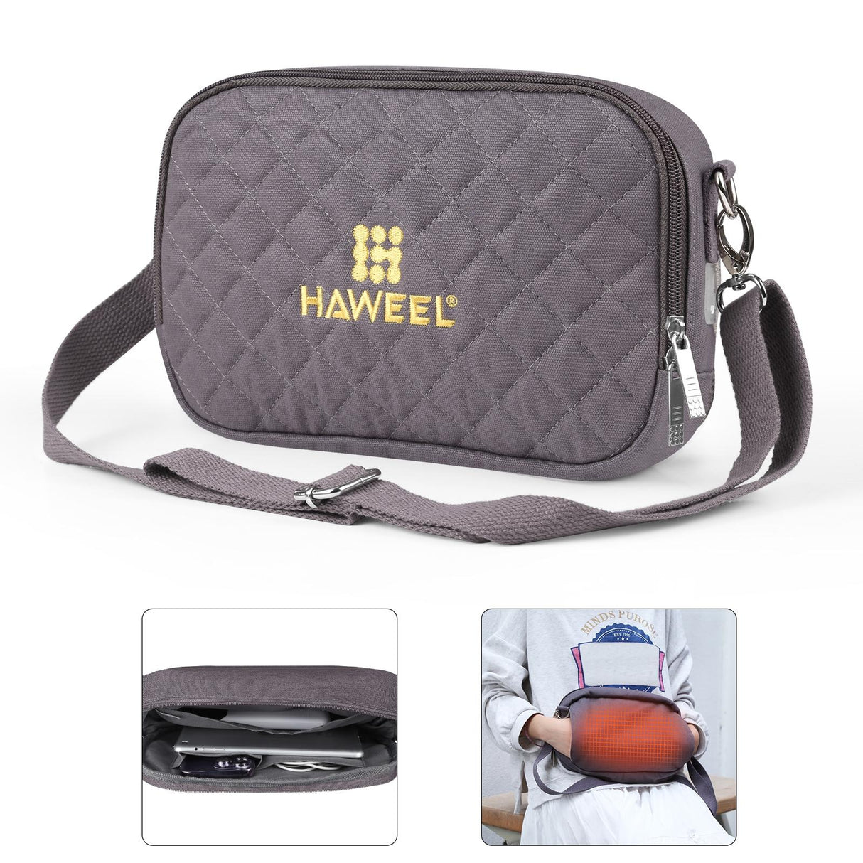 Small Messenger Bag With Tablet And Phone Warmer - Black