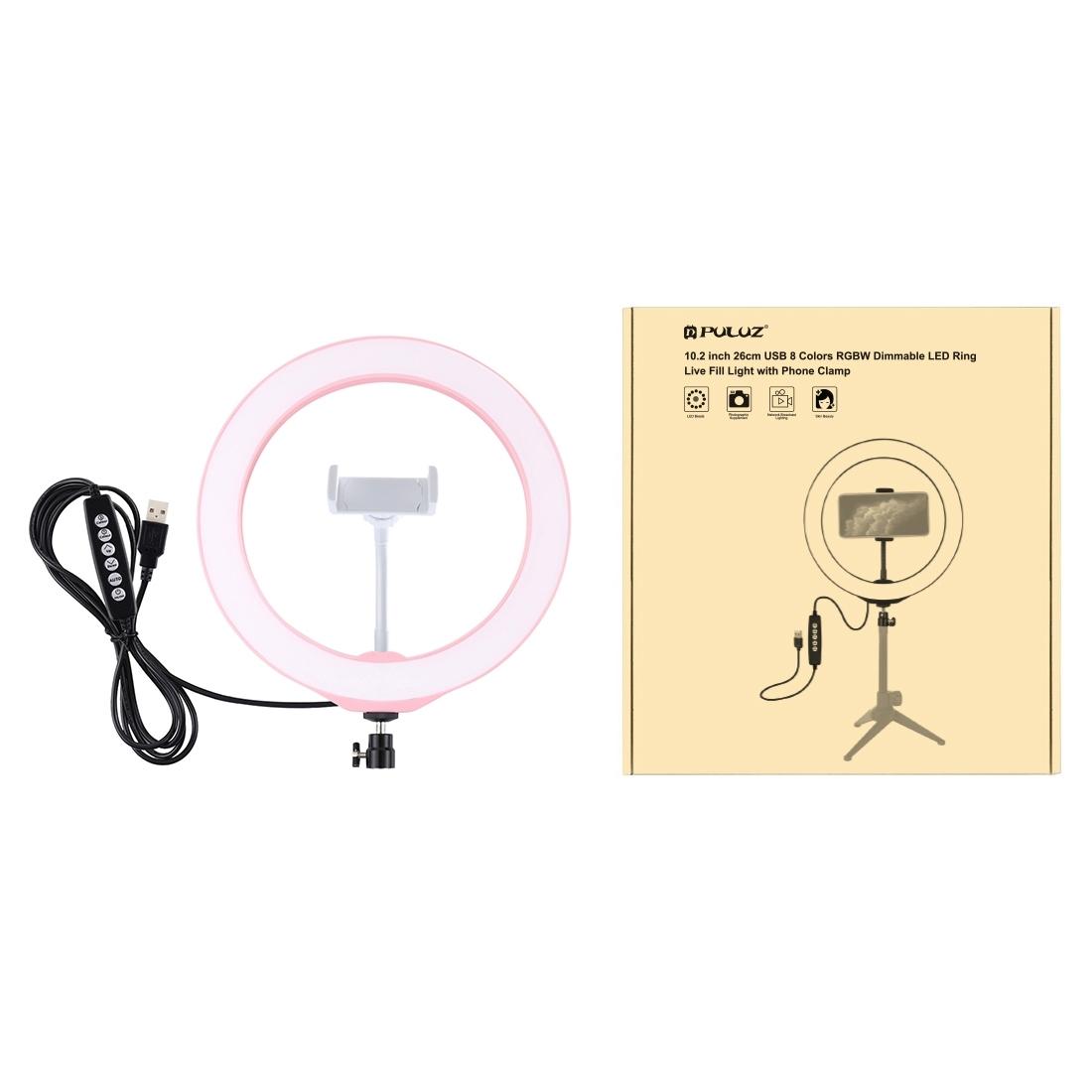 10.2 Usb Led Ring Light with 10 Modes Cold Shoe Tripod & Phone Clamp - Black