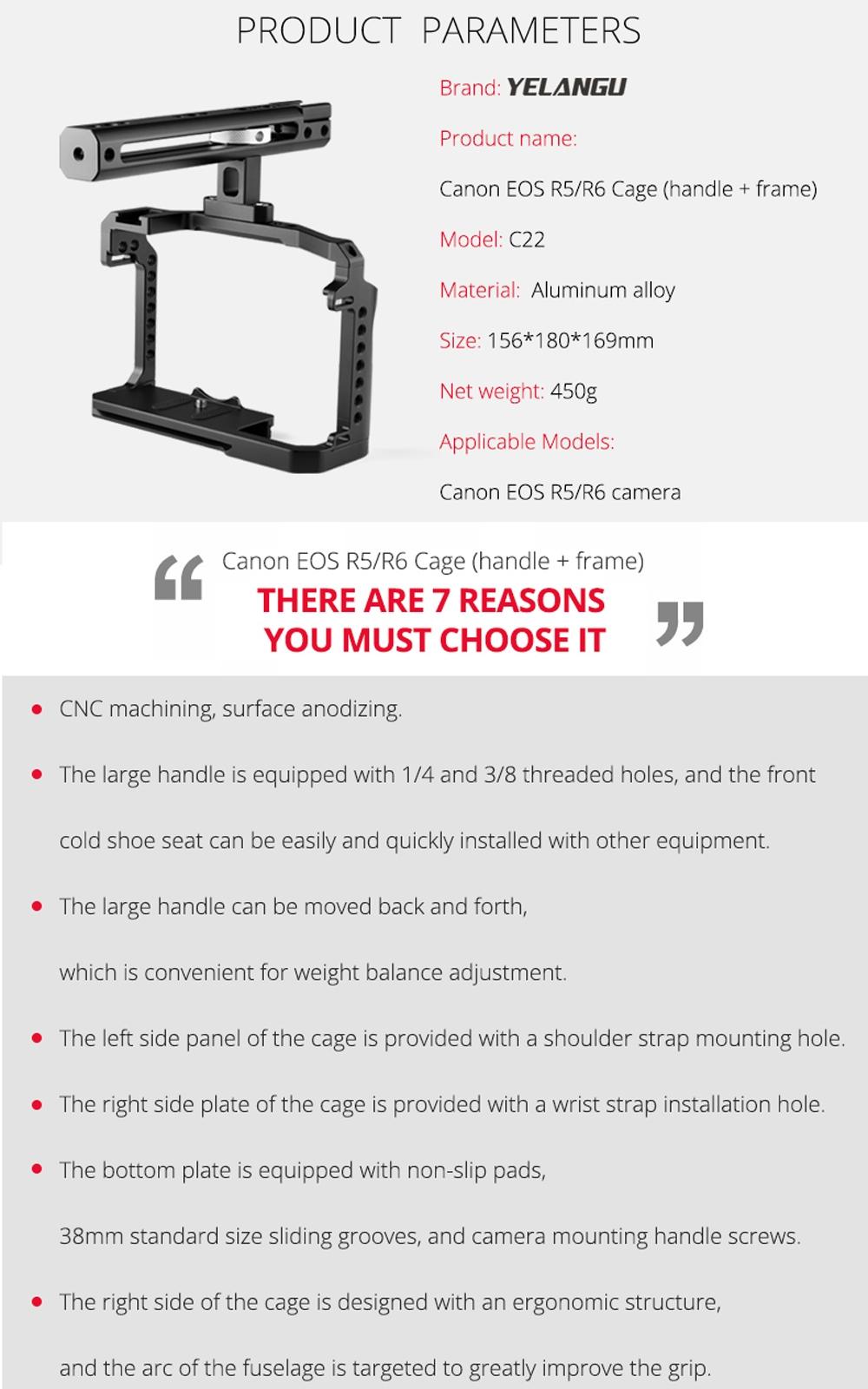 Video Camera Cage Stabilizer With Handle for Canon R5 / R6