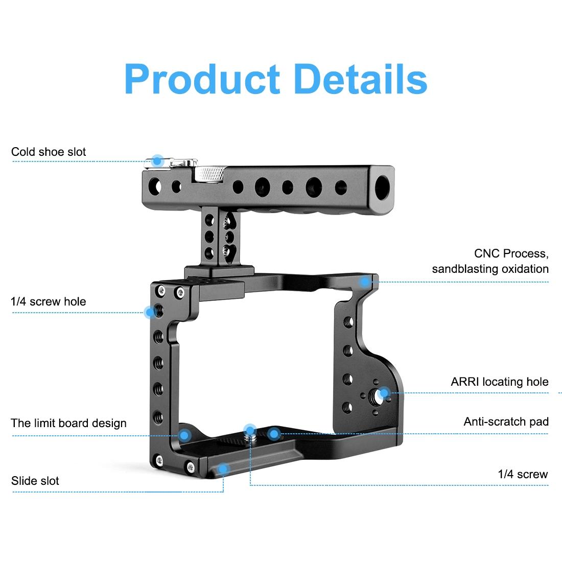 Video Camera Cage Stabilizer With Handle - Black for Sony A6600