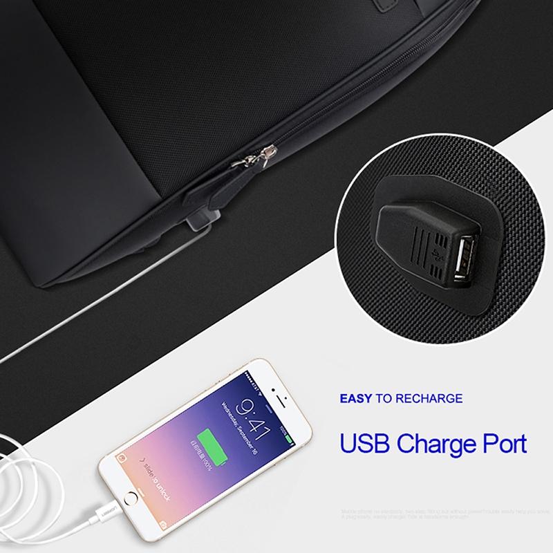 Waterproof Anti-Theft Usb Shoulder Bag - Large Capacity - Black