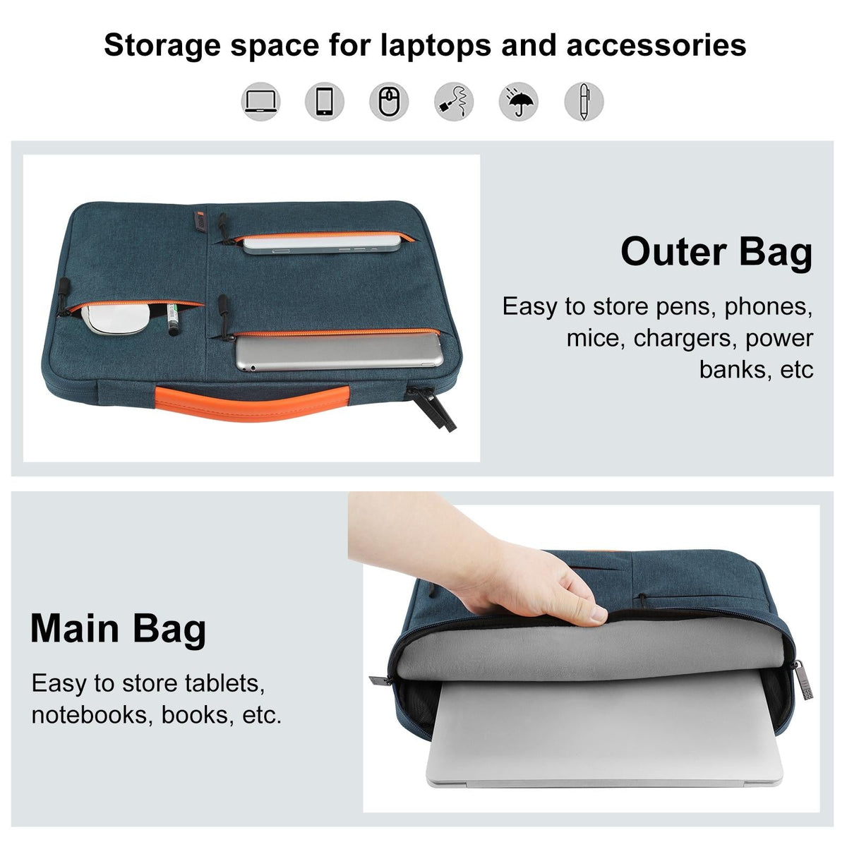 13 Laptop Sleeve Case for Macbook Samsung Thinkpad Sony Dell Alienware Chuwi Asus Hp -13.5 Inch Zipper Briefcase Handbag - Black
