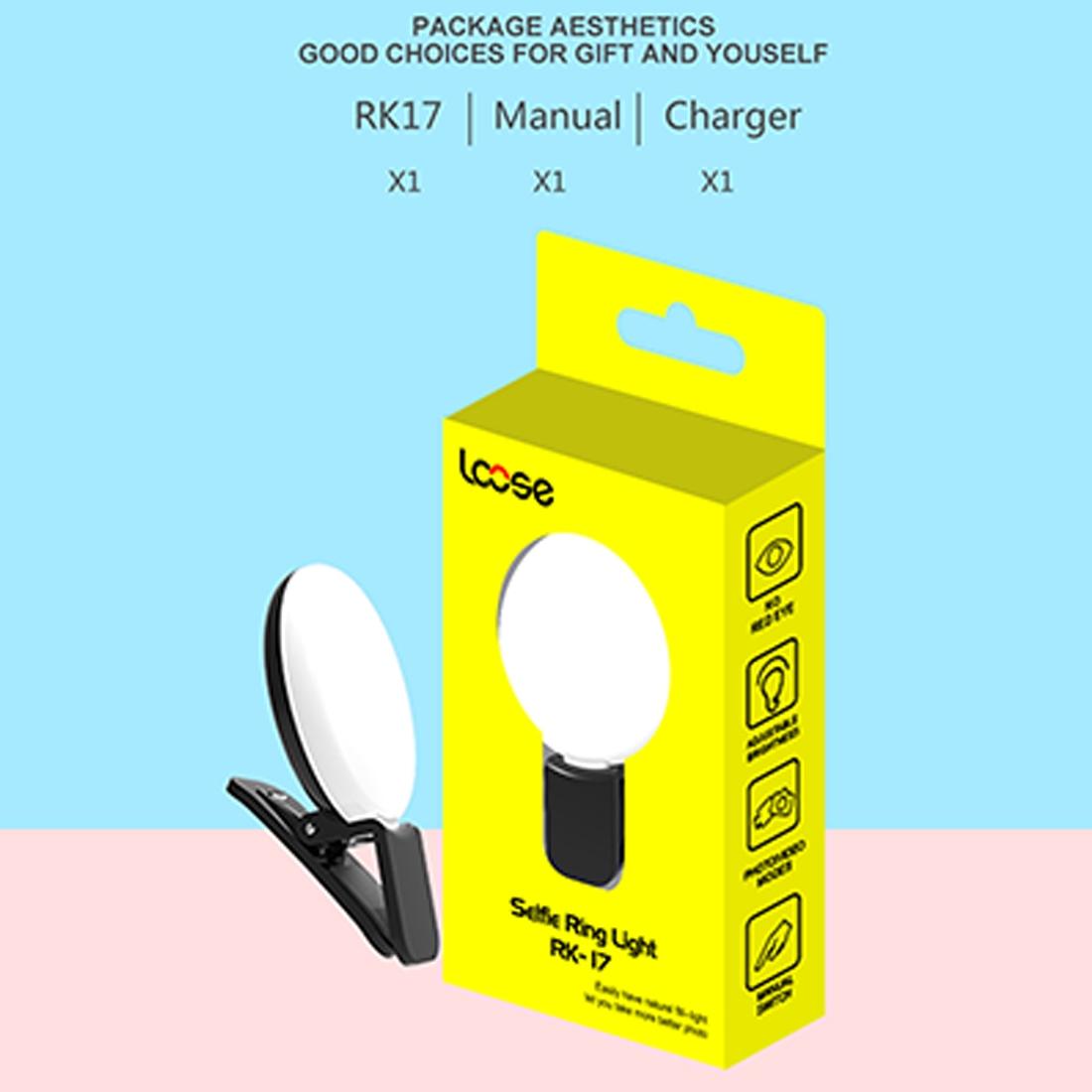 Portable Mini Beauty Light for Smartphones - 3 Brightness Levels 9 Led Warm / White - Iphone Galaxy Huawei Xiaomi Lg Htc - Black