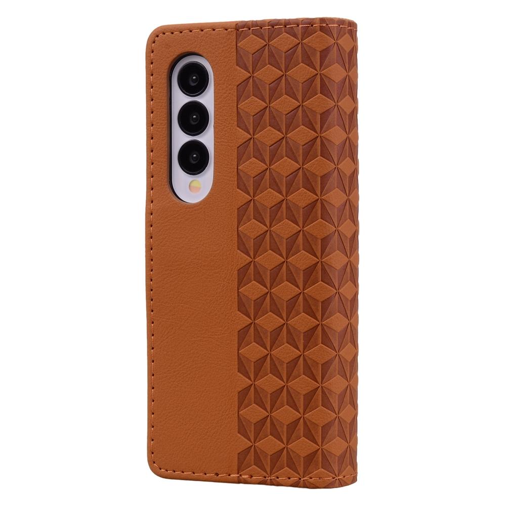 For Samsung Galaxy Z Fold4 5G Leather Phone Case With Diamond Buckle And Lanyard - Brown