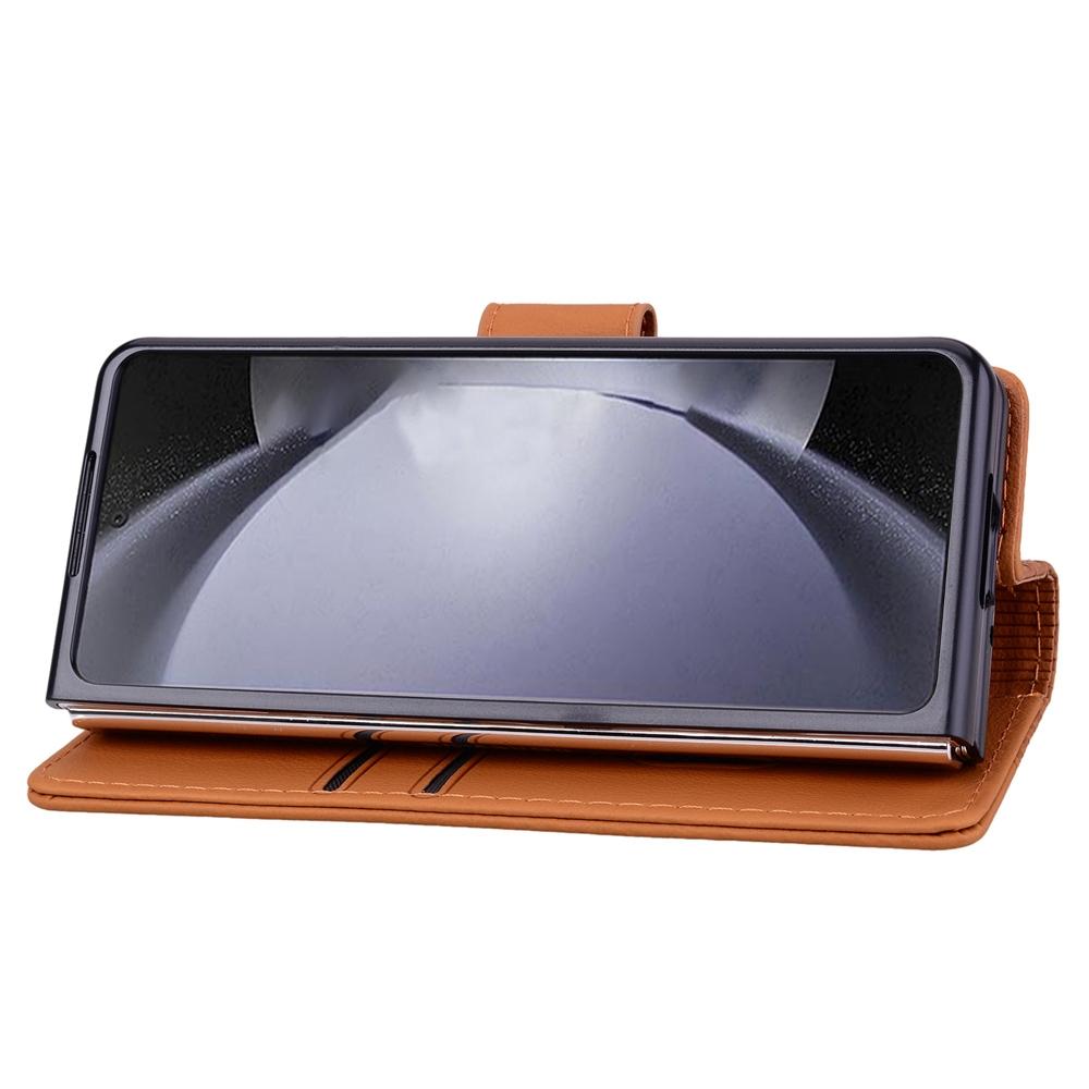 For Samsung Galaxy Z Fold4 5G Leather Phone Case With Diamond Buckle And Lanyard - Brown