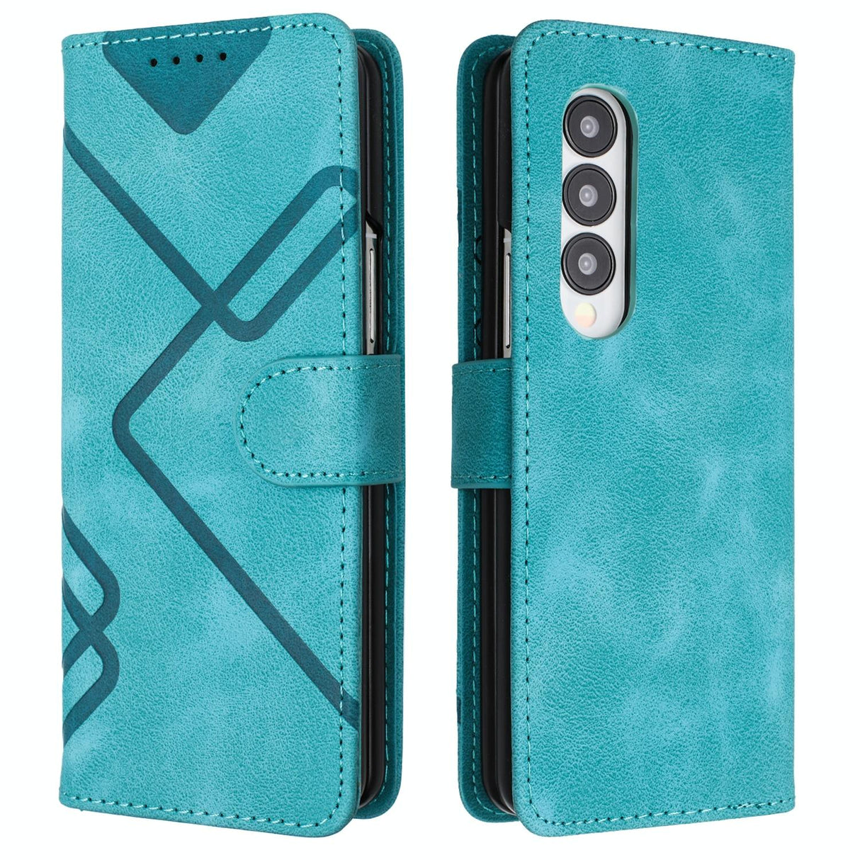 For Samsung Galaxy Z Fold4 5G Smooth Leather Phone Case - Line Pattern - Light Blue