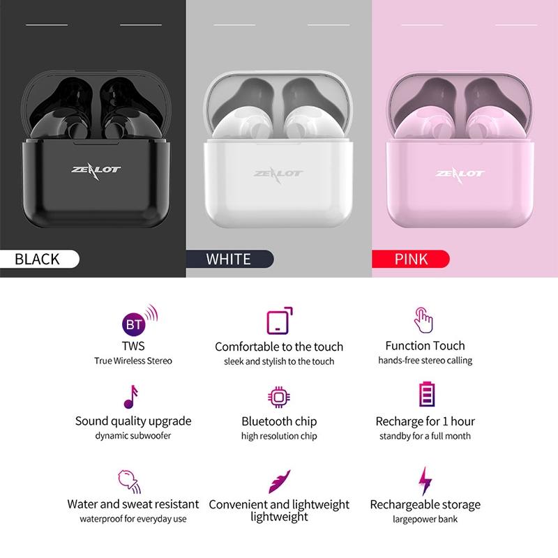Wireless Bluetooth 5.0 Earbuds with Charging Case - T3 Tws - Black