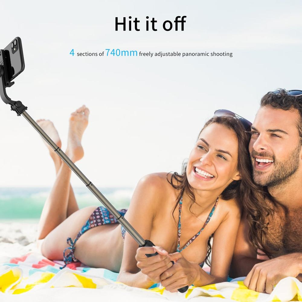 Bluetooth Remote Selfie Stick with Tripod and Phone Holder - Black